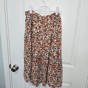 Cynthia Rowley Floral Midi Skirt -Size Medium, White Brown Orange Floral Boho